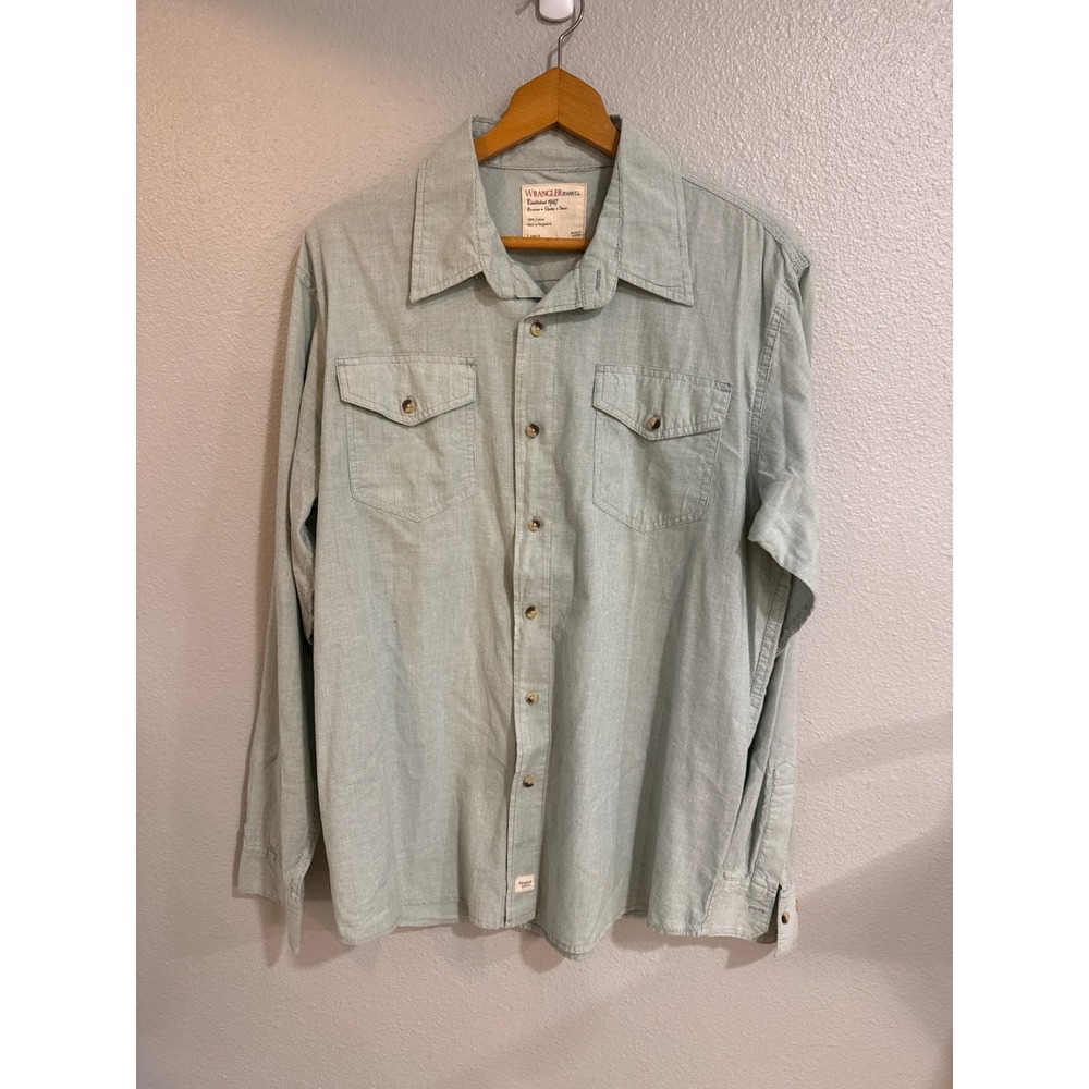 Wrangler Button Down Shirt Men's Lg Green Stripe Cotton Casual‎
